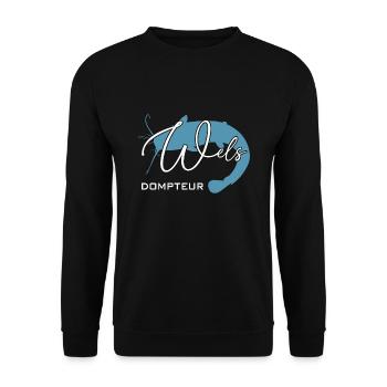 Welsdompteur Welsflüsterer Welsangler - Unisex Pullover - Schwarz - Vorne - Alina (178cm) & Michal (187cm)