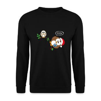Weihnachten Eule Weihnachtsgeschenk Geschenk - Unisex Pullover - Schwarz - Vorne - Alina (178cm) & Michal (187cm)