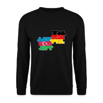 Aserbaidschan Deutschland Flagge Deutsch - Unisex Pullover - Schwarz - Vorne - Alina (178cm) & Michal (187cm)