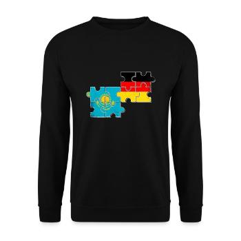 Kasachstan Deutschland Flagge - Unisex Pullover - Schwarz - Vorne - Alina (178cm) & Michal (187cm)