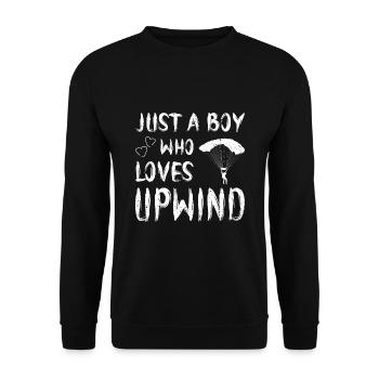 Just A Boy Who Loves Upwind Paraglider Parachute S - Unisex Pullover - Schwarz - Vorne - Alina (178cm) & Michal (187cm)