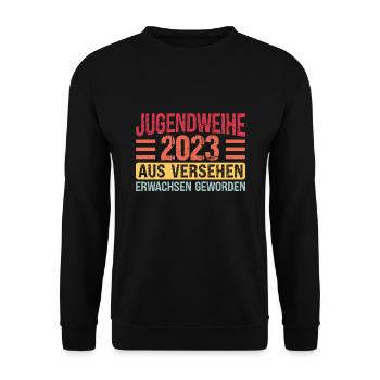 Jugendweihe Party Geschenk - Unisex Pullover - Schwarz - Vorne - Alina (178cm) & Michal (187cm)