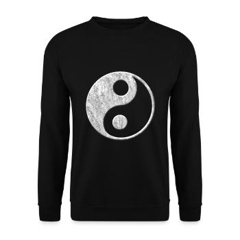 Yin Yang Stein Weiß 3D Effekt - Unisex Pullover - Schwarz - Vorne - Alina (178cm) & Michal (187cm)