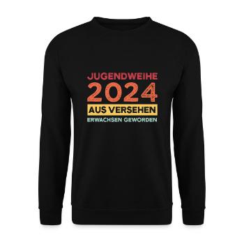 Jugendweihe 2024 Jugend Konfirmation Geschenk - Unisex Pullover - Schwarz - Vorne - Alina (178cm) & Michal (187cm)
