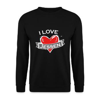 Jessen - Ich liebe Stadtnamen in Tattoo Stil - Unisex Pullover - Schwarz - Vorne - Alina (178cm) & Michal (187cm)