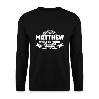 Vorname Matthew Geburtsname Geschenk - Unisex Pullover - Schwarz - Vorne - Alina (178cm) & Michal (187cm)