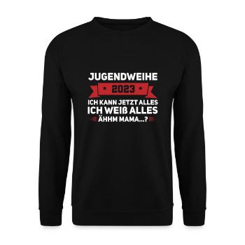 Jugendweihe Party Geschenk - Unisex Pullover - Schwarz - Vorne - Alina (178cm) & Michal (187cm)