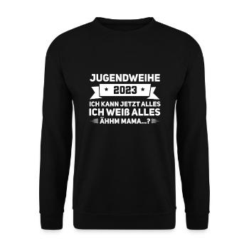 Jugendweihe Party Geschenk - Unisex Pullover - Schwarz - Vorne - Alina (178cm) & Michal (187cm)