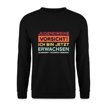Jugendweihe Jugend Konfirmation Geschenk - Unisex Pullover - Schwarz - Vorne - Alina (178cm) & Michal (187cm)