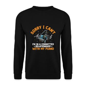 Tut mir leid, ich kann nicht, ich bin in einer festen Beziehung mit - Unisex Pullover - Schwarz - Vorne - Alina (178cm) & Michal (187cm)