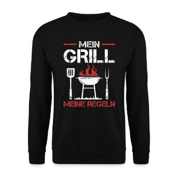 Mein Grill meine Regeln Grillmeister Grillparty - Unisex Pullover - Schwarz - Vorne - Alina (178cm) & Michal (187cm)