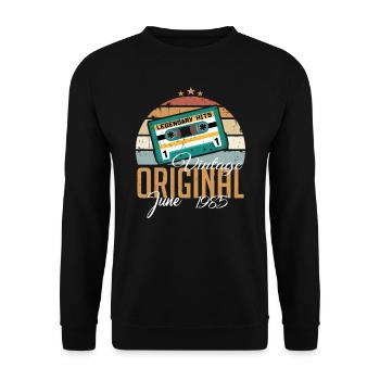 Original Juni 1985 geboren Jahrgang 1985 Retro - Unisex Pullover - Schwarz - Vorne - Alina (178cm) & Michal (187cm)