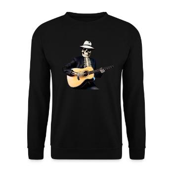Squelette jouant de la guitare, drôle de squelette d’Halloween - Sweat-shirt Unisexe - noir - Devant - Alina (178cm) & Michal (187cm)