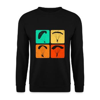 Retro Graphic Paragliding Paraglider Parachute Sky - Unisex Pullover - Schwarz - Vorne - Alina (178cm) & Michal (187cm)
