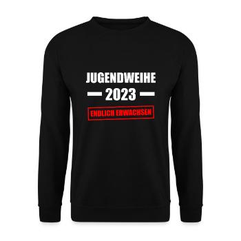 Jugendweihe Party Geschenk - Unisex Pullover - Schwarz - Vorne - Alina (178cm) & Michal (187cm)