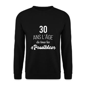 30 ans âge Cadeau anniversaire 30 ans - Sweat-shirt Unisexe - noir - Devant - Alina (178cm) & Michal (187cm)