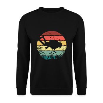 Retro Graphic Snorkeler Scuba Diver Diving Snorkel - Unisex Pullover - Schwarz - Vorne - Alina (178cm) & Michal (187cm)
