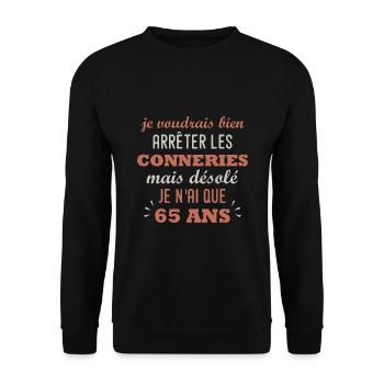 anniversaire 65 ans cadeau humour 65 ans homme - Sweat-shirt Unisexe - noir - Devant - Alina (178cm) & Michal (187cm)