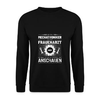 KFZ Mechatroniker Spruch Sprüche Witze Geschenk - Unisex Pullover - Schwarz - Vorne - Alina (178cm) & Michal (187cm)