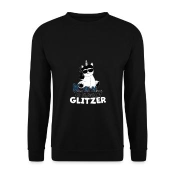 Cooles Einhorn Mittelfinger Glitzer Spruch - Unisex Pullover - Schwarz - Vorne - Alina (178cm) & Michal (187cm)