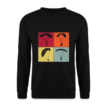 Retro Graphic Paragliding Paraglider Parachute Sky - Unisex Pullover - Schwarz - Vorne - Alina (178cm) & Michal (187cm)