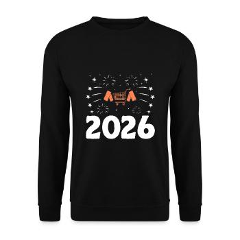 Frohes Neues Jahr 2026 Couponer Shopper Geld sparen - Unisex Pullover - Schwarz - Vorne - Alina (178cm) & Michal (187cm)