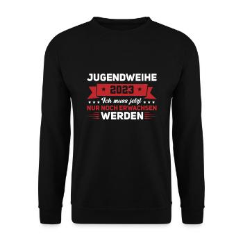 Jugendweihe Party Geschenk - Unisex Pullover - Schwarz - Vorne - Alina (178cm) & Michal (187cm)