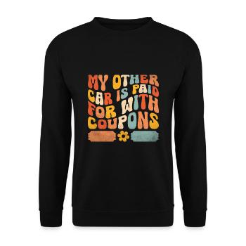 Mein anderes Auto wird mit Coupons Shopper bezahlt - Unisex Pullover - Schwarz - Vorne - Alina (178cm) & Michal (187cm)
