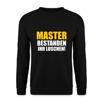 Master Prüfung Masterabschluss Geschenk - Unisex Pullover - Schwarz - Vorne - Alina (178cm) & Michal (187cm)