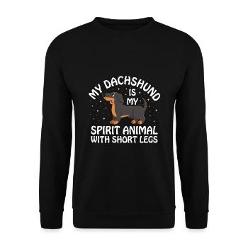 Mein Dackel ist mein Krafttier mit kurzen Beinen D - Unisex Pullover - Schwarz - Vorne - Alina (178cm) & Michal (187cm)