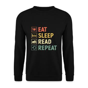 Essen Schlaf Lesen Wiederholen Buch Lesen Bücherwurm - Unisex Pullover - Schwarz - Vorne - Alina (178cm) & Michal (187cm)