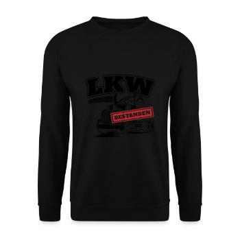 Lkw Führerschein Bestanden Trucker Brummi - Unisex Pullover - Schwarz - Vorne - Alina (178cm) & Michal (187cm)