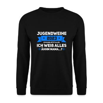 Jugendweihe Party Geschenk - Unisex Pullover - Schwarz - Vorne - Alina (178cm) & Michal (187cm)