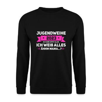 Jugendweihe Party Geschenk - Unisex Pullover - Schwarz - Vorne - Alina (178cm) & Michal (187cm)