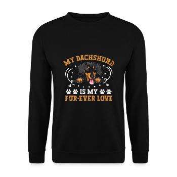 Mein Dackel ist mein Pelz-Ewige Liebe Hundebesitzer Hundeliebhaber - Unisex Pullover - Schwarz - Vorne - Alina (178cm) & Michal (187cm)