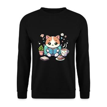 Chat Livre Lecture Café Amoureux Livres Rat de Bibliothèque - Sweat-shirt Unisexe - noir - Devant - Alina (178cm) & Michal (187cm)