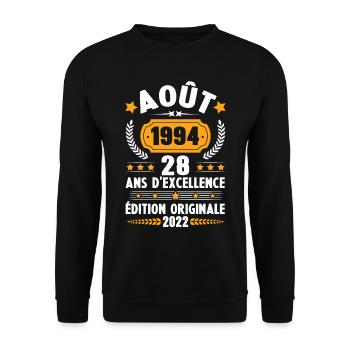 Cadeau D'anniversaire Rétro 28 Ans Août 1994 - Sweat-shirt Unisexe - noir - Devant - Alina (178cm) & Michal (187cm)