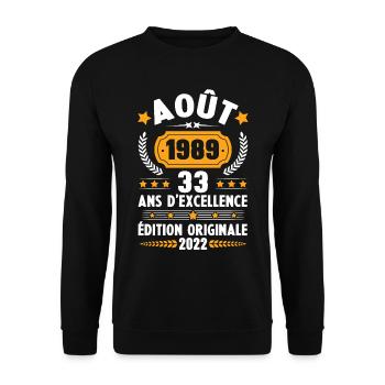 Cadeau D'anniversaire Rétro 33 Ans Août 1989 - Sweat-shirt Unisexe - noir - Devant - Alina (178cm) & Michal (187cm)