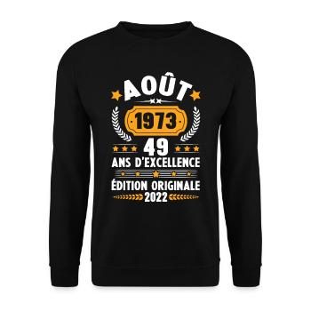 Cadeau D'anniversaire Rétro 49 Ans Août 1973 - Sweat-shirt Unisexe - noir - Devant - Alina (178cm) & Michal (187cm)