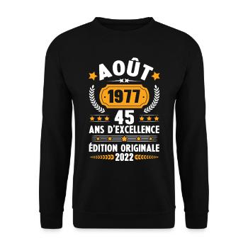 Cadeau D'anniversaire Rétro 45 Ans Août 1977 - Sweat-shirt Unisexe - noir - Devant - Alina (178cm) & Michal (187cm)