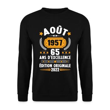 Cadeau D'anniversaire Rétro 65 Ans Août 1957 - Sweat-shirt Unisexe - noir - Devant - Alina (178cm) & Michal (187cm)