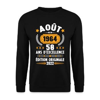 Cadeau D'anniversaire Rétro 58 Ans Août 1964 - Sweat-shirt Unisexe - noir - Devant - Alina (178cm) & Michal (187cm)