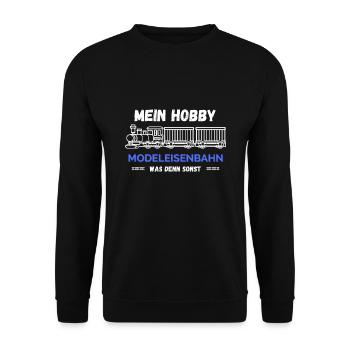 Mein Hobby ist Modeleisenbahn Spruch eisenbahn - Unisex Pullover - Schwarz - Vorne - Alina (178cm) & Michal (187cm)