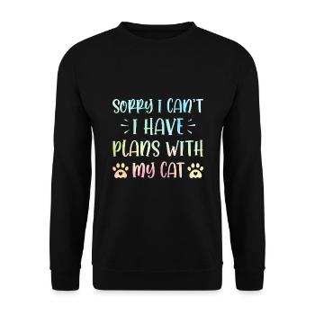 Sorry I Cant I Have Plans With My Cats Cat Owner T - Unisex Pullover - Schwarz - Vorne - Alina (178cm) & Michal (187cm)