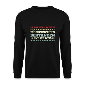 Führerschein Prüfung Führerscheinprüfung Geschenk - Unisex Pullover - Schwarz - Vorne - Alina (178cm) & Michal (187cm)