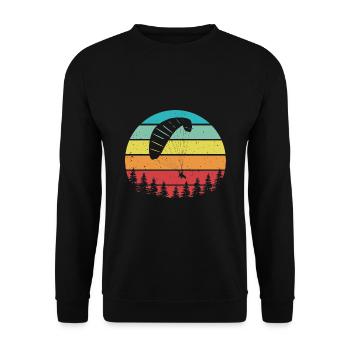Retro Graphic Paragliding Paraglider Parachute Sky - Unisex Pullover - Schwarz - Vorne - Alina (178cm) & Michal (187cm)