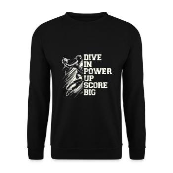 Tauchen Sie ein in Power Up Score Großer Handball Sportler - Unisex Pullover - Schwarz - Vorne - Alina (178cm) & Michal (187cm)