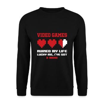 Video Games Ruined My Life Lucky Me I've Got 2 Mor - Unisex Pullover - Schwarz - Vorne - Alina (178cm) & Michal (187cm)