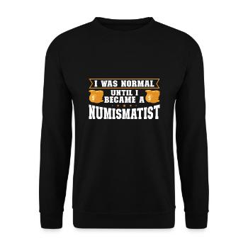 Münzen Münzen Sammler Numismatiker Geschenk - Unisex Pullover - Schwarz - Vorne - Alina (178cm) & Michal (187cm)