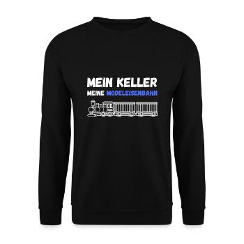 lustiger Modeleisenbahn Spruch Eisenbahn Motiv - Unisex Pullover - Schwarz - Vorne - Alina (178cm) & Michal (187cm)
